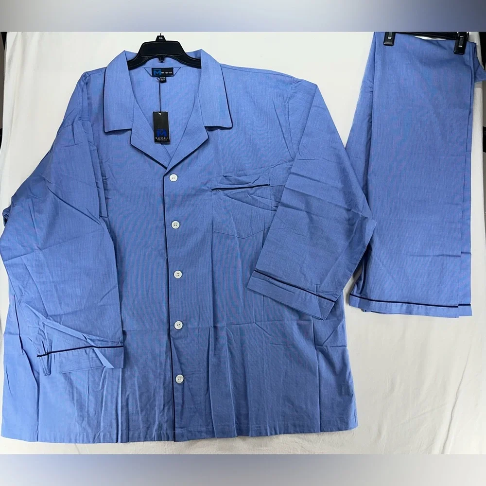 Majestic International Blue‎ Cotton Long Sleeve Pajama Set Men’s Size 3X NEW